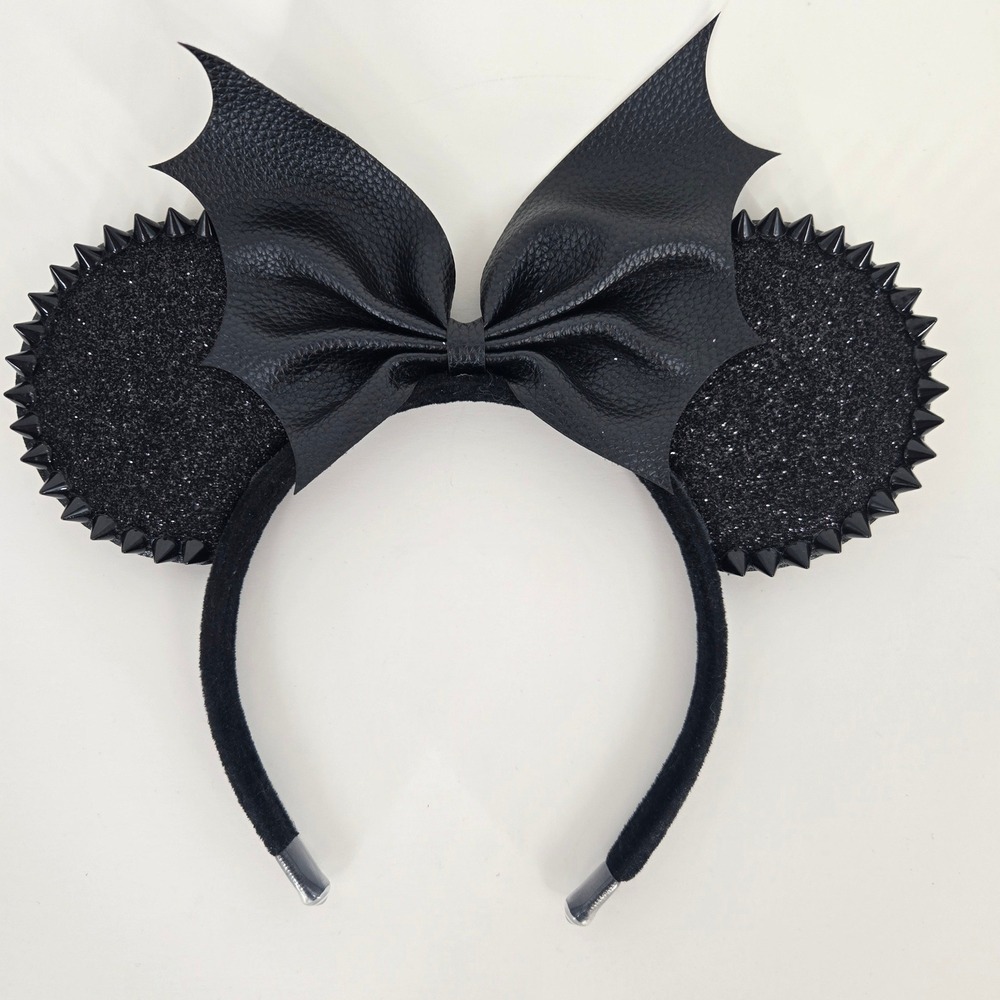 Minnie Mouse Ears Goth Headband Spikes Sparkle Halloween Disney World Bat Bow